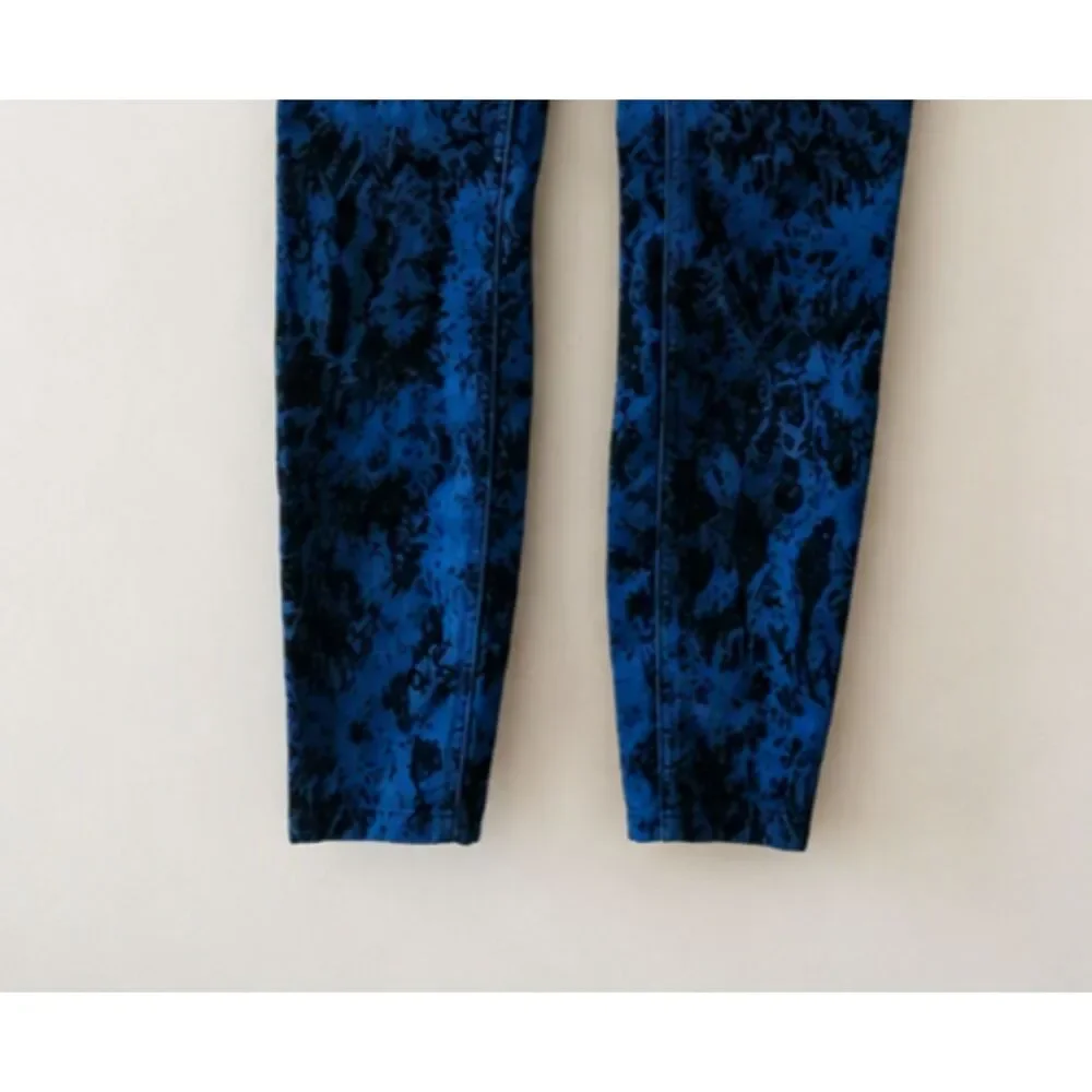 Free People Brocade Flocked Skinny Indigo Blue Floral Jeans Size 24 Whimsygoth